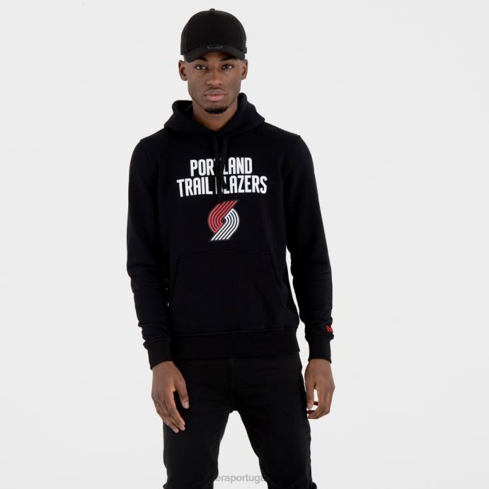 FFTN2679 New Era portland trail blazers moletom preto com logo da equipe