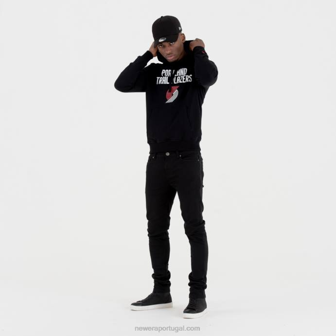 FFTN2679 New Era portland trail blazers moletom preto com logo da equipe