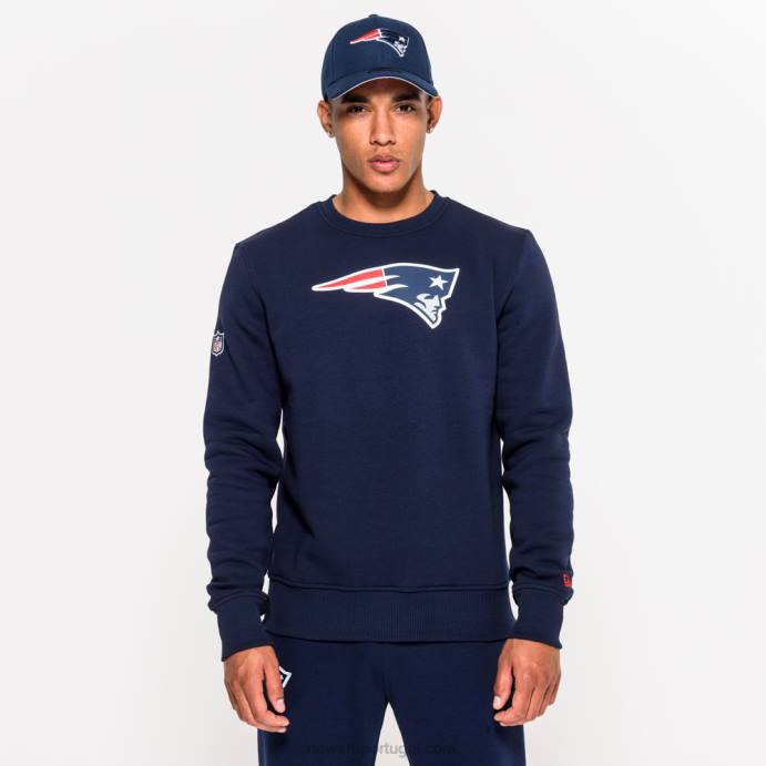 FFTN2685 New Era New England Patriots Moletom com gola redonda azul logo da equipe