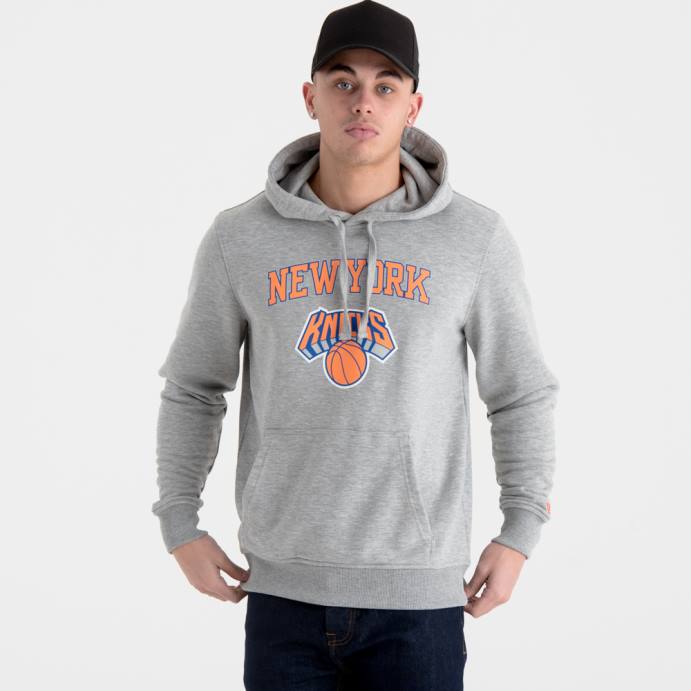 FFTN2686 New Era New York Knicks moletom cinza com logo da equipe