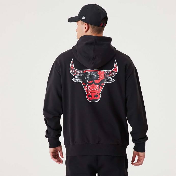 FFTN2688 New Era chicago bulls nba infill team pullover com capuz preto