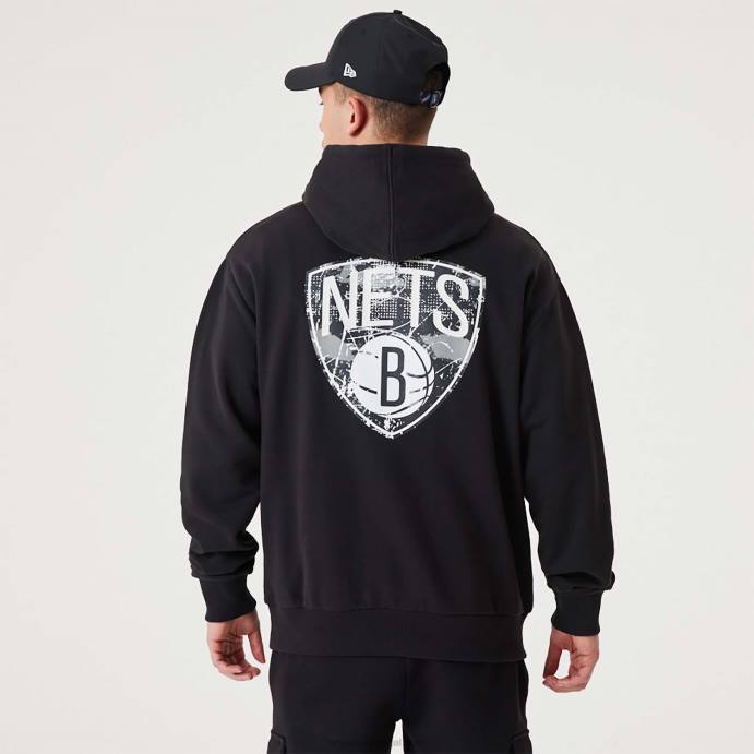 FFTN2704 New Era moletom preto brooklyn nets nba infill com logo da equipe