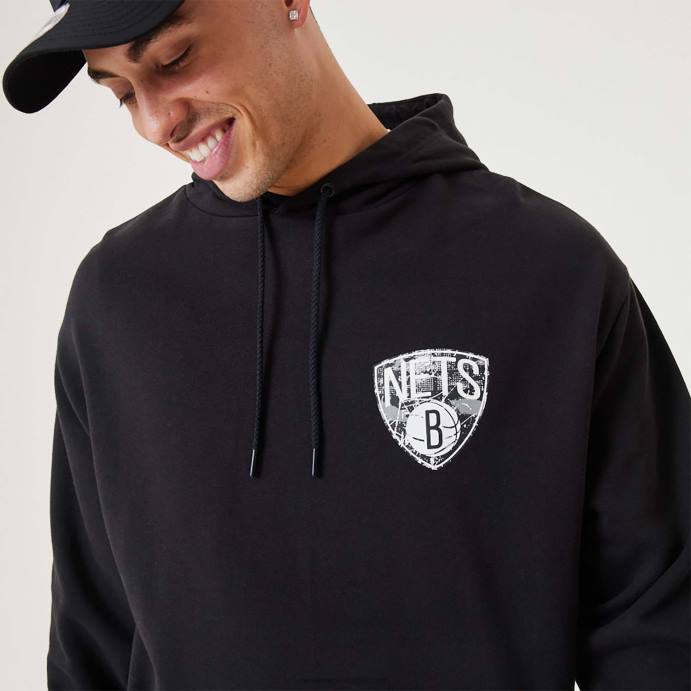 FFTN2704 New Era moletom preto brooklyn nets nba infill com logo da equipe