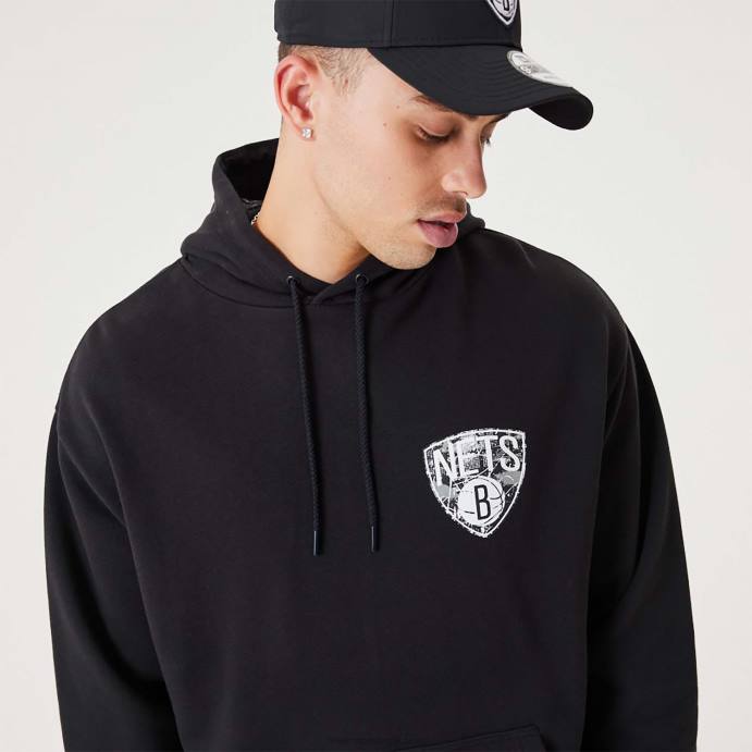 FFTN2704 New Era moletom preto brooklyn nets nba infill com logo da equipe