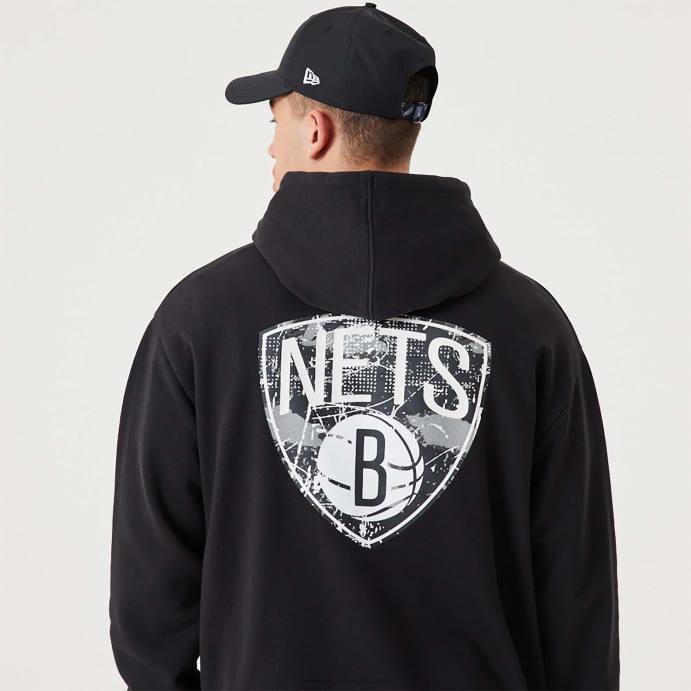 FFTN2704 New Era moletom preto brooklyn nets nba infill com logo da equipe