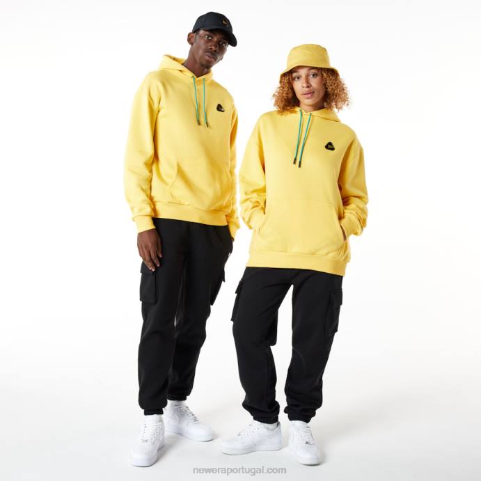 FFTN2707 New Era moletom oversized amarelo com remendo de borracha