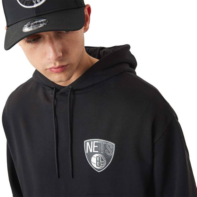 FFTN2715 New Era brooklyn nets moletom preto com logo do time da nba