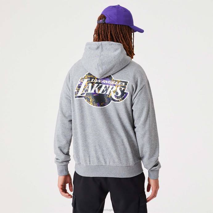 FFTN2720 New Era moletom com capuz cinza médio la lakers nba infill da equipe