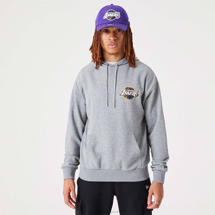 FFTN2720 New Era moletom com capuz cinza médio la lakers nba infill da equipe