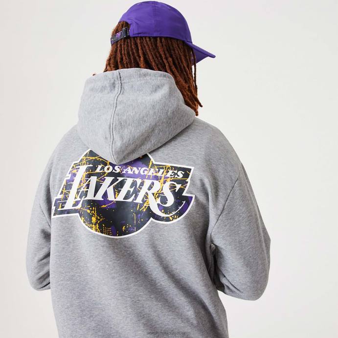 FFTN2720 New Era moletom com capuz cinza médio la lakers nba infill da equipe
