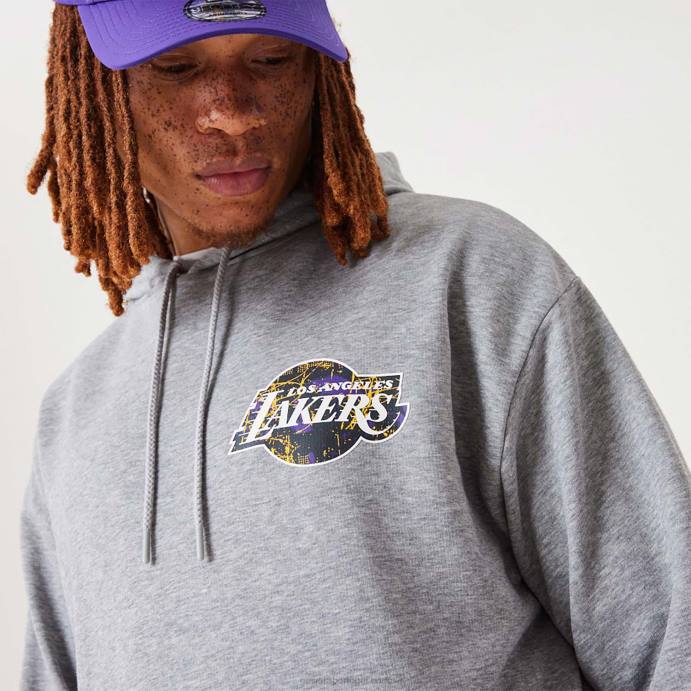 FFTN2720 New Era moletom com capuz cinza médio la lakers nba infill da equipe