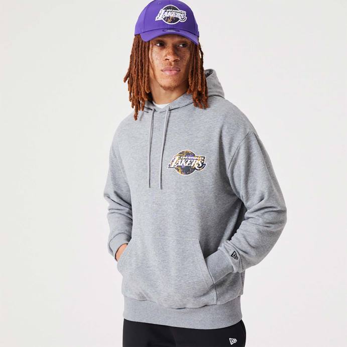 FFTN2720 New Era moletom com capuz cinza médio la lakers nba infill da equipe