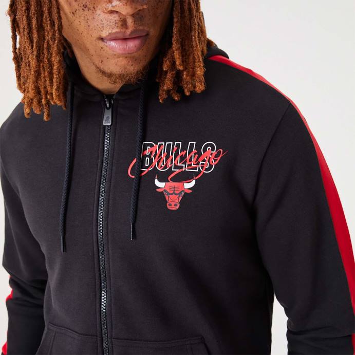 FFTN2728 New Era chicago bulls nba script preto moletom com zíper completo