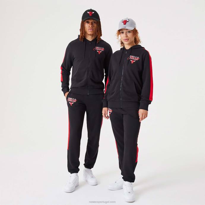 FFTN2728 New Era chicago bulls nba script preto moletom com zíper completo