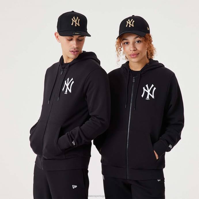 FFTN2744 New Era New York Yankees MLB League Essential Moletom com zíper preto completo