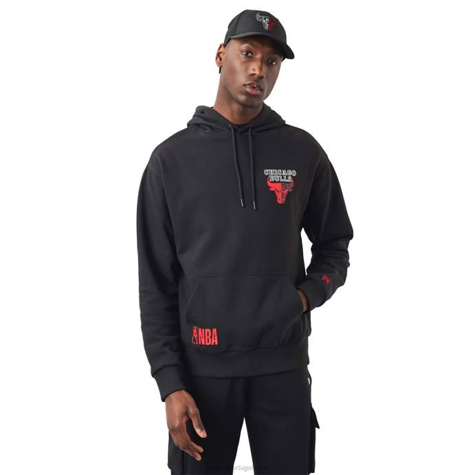 FFTN2747 New Era chicago bulls moletom preto com logo do time da nba