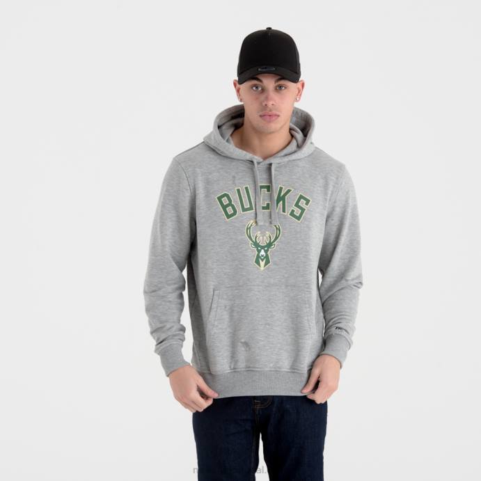 FFTN2751 New Era Milwaukee Bucks moletom cinza com logo da equipe