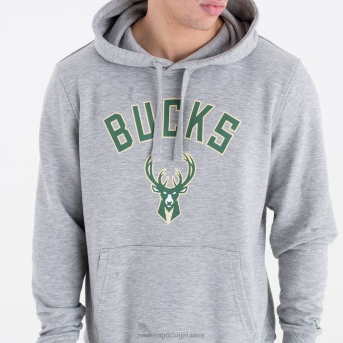 FFTN2751 New Era Milwaukee Bucks moletom cinza com logo da equipe