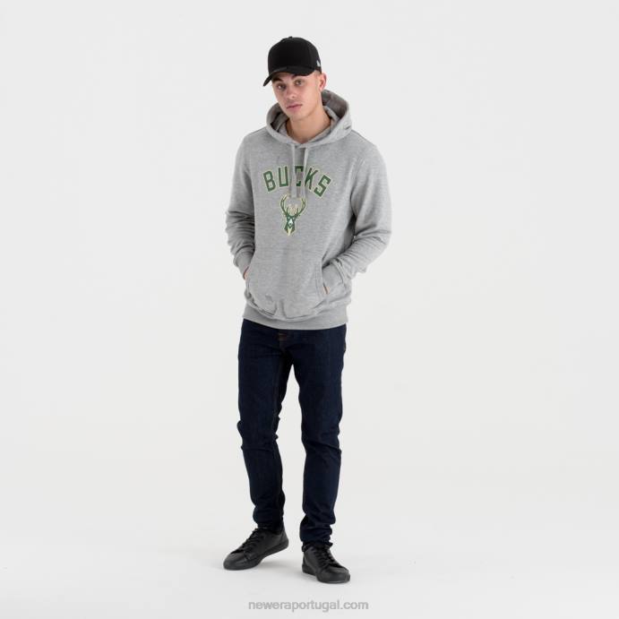 FFTN2751 New Era Milwaukee Bucks moletom cinza com logo da equipe