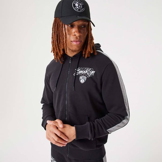 FFTN2752 New Era brooklyn nets nba script moletom preto com zíper completo