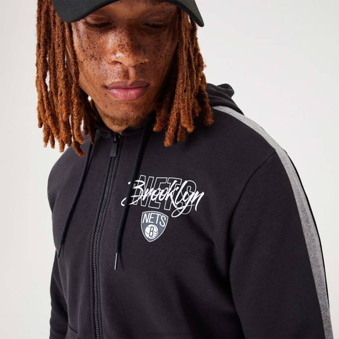 FFTN2752 New Era brooklyn nets nba script moletom preto com zíper completo