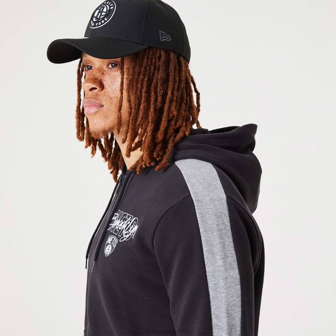 FFTN2752 New Era brooklyn nets nba script moletom preto com zíper completo