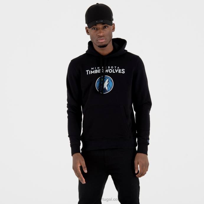 FFTN2759 New Era moletom preto com logo da equipe minnesota Timberwolves