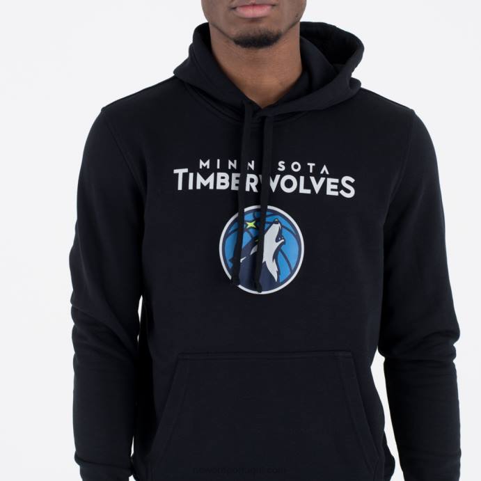 FFTN2759 New Era moletom preto com logo da equipe minnesota Timberwolves