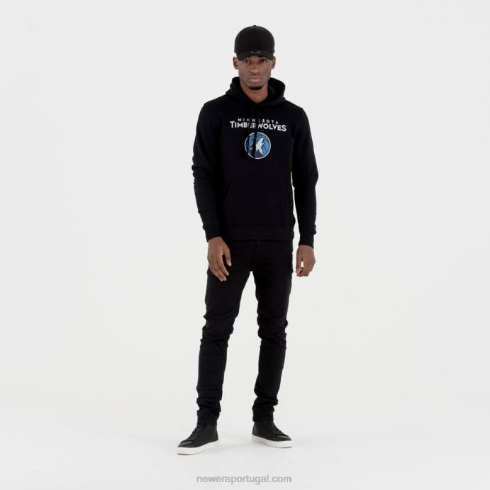 FFTN2759 New Era moletom preto com logo da equipe minnesota Timberwolves