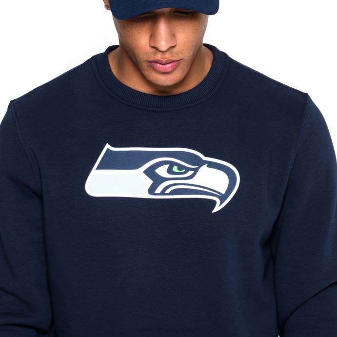 FFTN2772 New Era moletom gola redonda azul com logo da equipe seattle seahawks