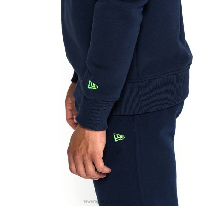 FFTN2772 New Era moletom gola redonda azul com logo da equipe seattle seahawks