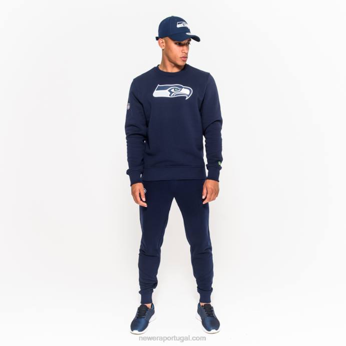 FFTN2772 New Era moletom gola redonda azul com logo da equipe seattle seahawks