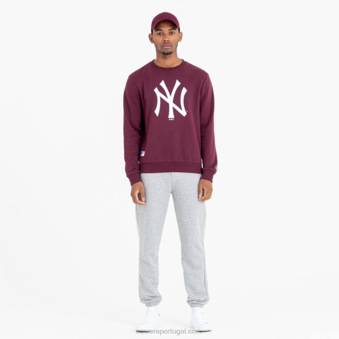 FFTN2790 New Era moletom gola redonda marrom com logo da equipe new york yankees mlb