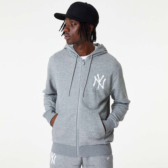FFTN2791 New Era new york yankees mlb league essencial moletom cinza médio com zíper completo