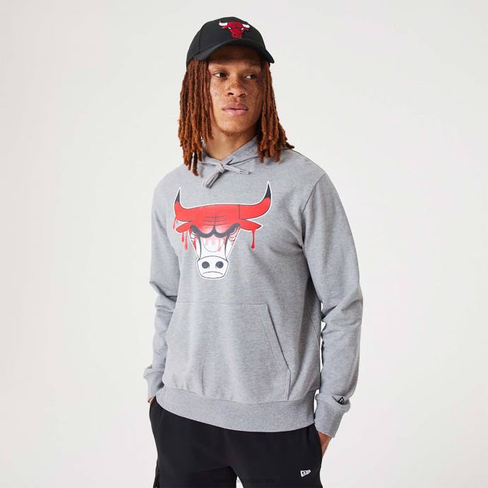 FFTN2812 New Era moletom com capuz cinza médio chicago bulls nba drip logo