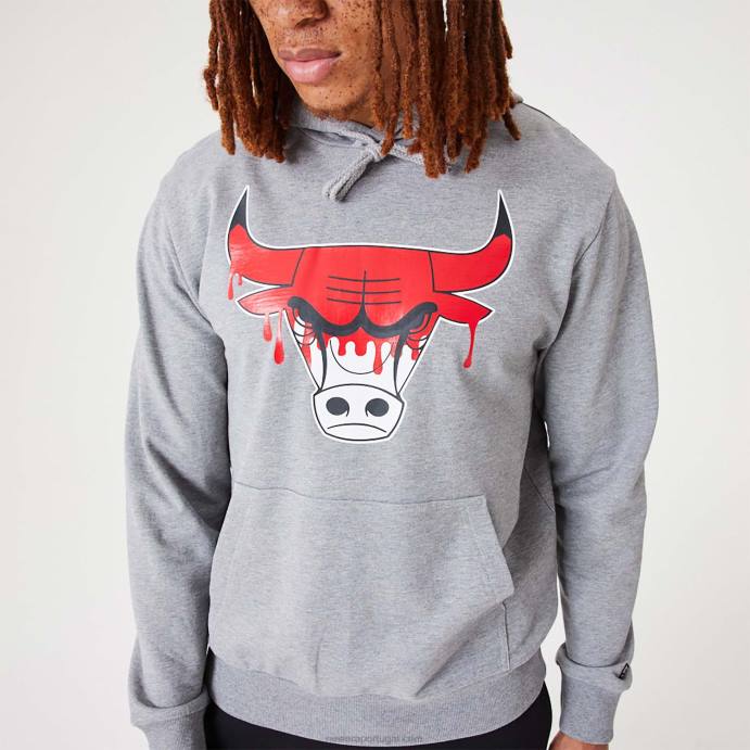 FFTN2812 New Era moletom com capuz cinza médio chicago bulls nba drip logo