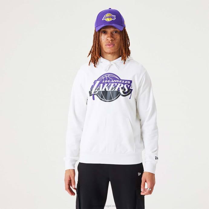 FFTN2819 New Era moletom com capuz branco la lakers nba drip logo