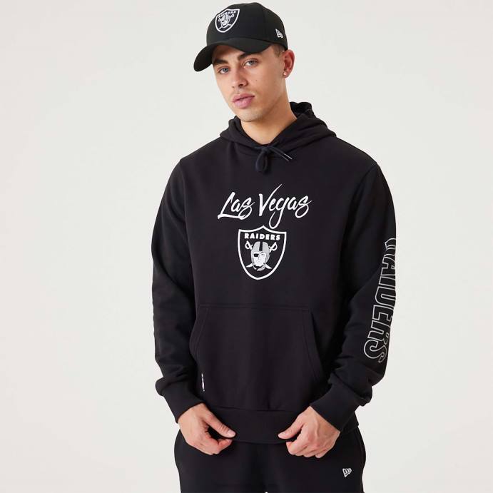 FFTN2826 New Era moletom com capuz preto las vegas raiders nfl script