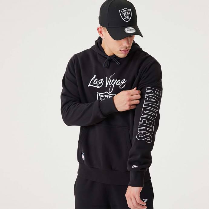 FFTN2826 New Era moletom com capuz preto las vegas raiders nfl script