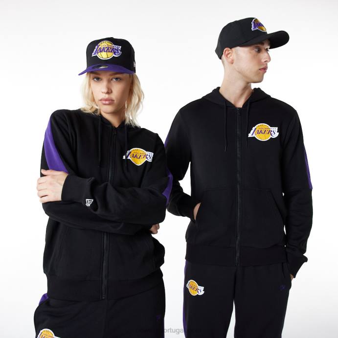 FFTN2827 New Era la lakers moletom preto com detalhe de zíper