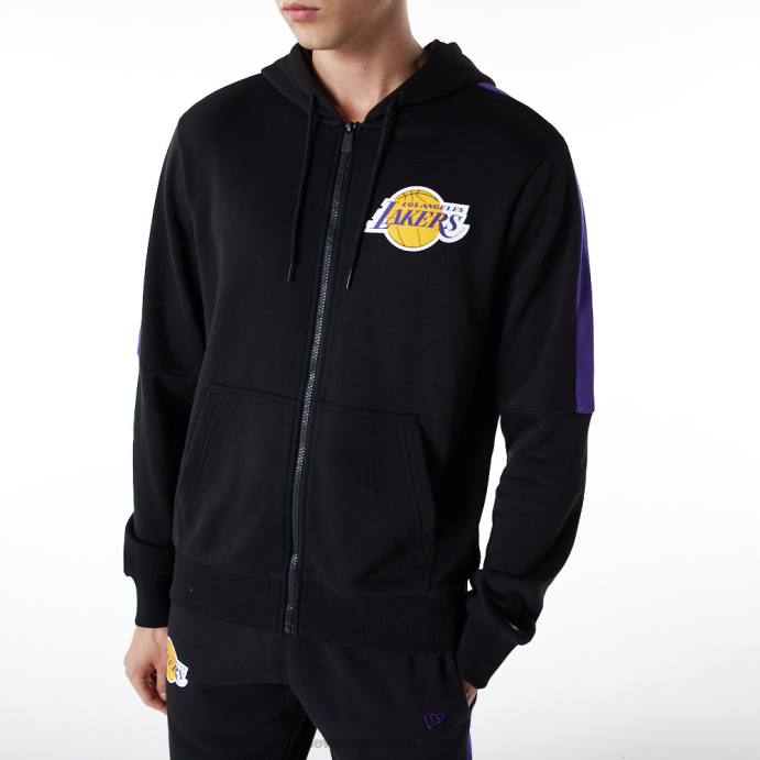 FFTN2827 New Era la lakers moletom preto com detalhe de zíper