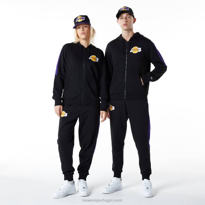 FFTN2827 New Era la lakers moletom preto com detalhe de zíper
