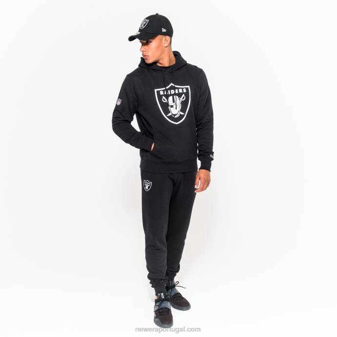 FFTN2830 New Era las vegas raiders pulôver com logo da equipe preto com capuz