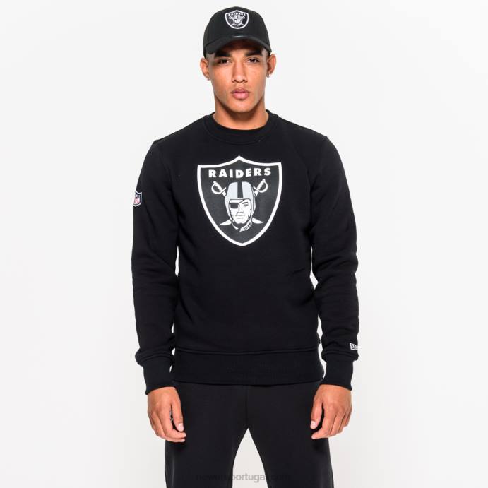 FFTN2831 New Era moletom gola redonda preta com logo da equipe las vegas raiders