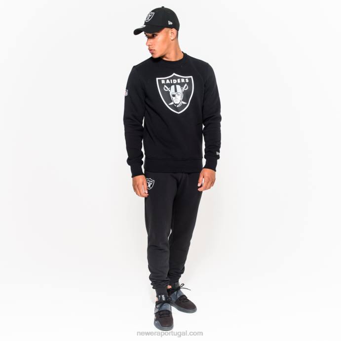 FFTN2831 New Era moletom gola redonda preta com logo da equipe las vegas raiders