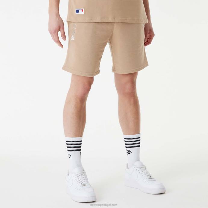 FFTN2625 New Era detroit tigers mlb shorts marrons com logo empilhado