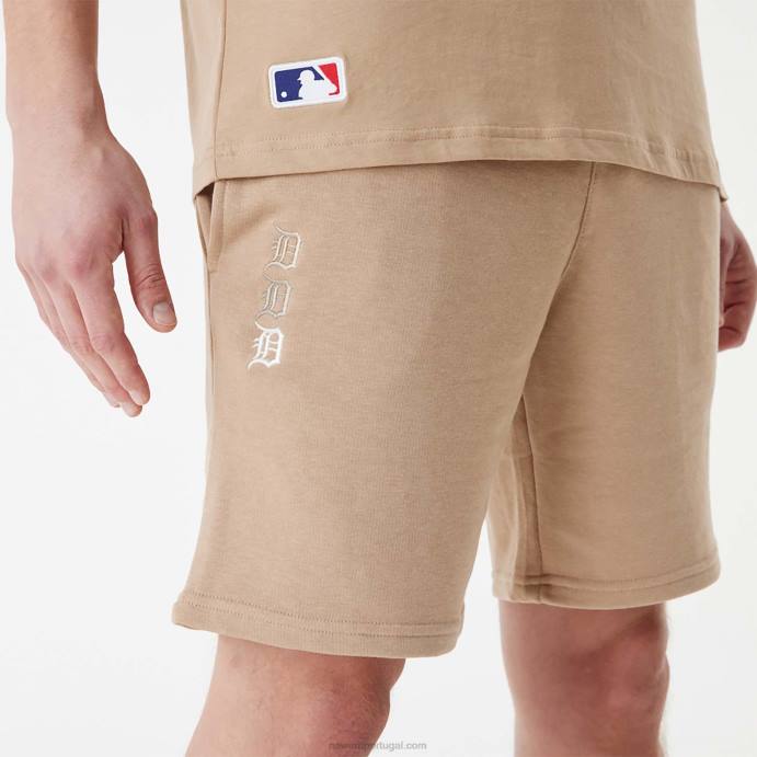 FFTN2625 New Era detroit tigers mlb shorts marrons com logo empilhado