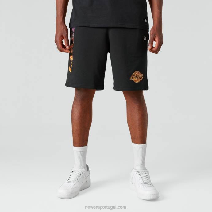 FFTN2628 New Era bermuda preta la lakers nba team com estampa de água