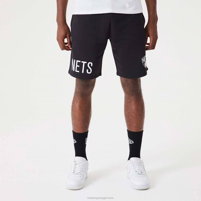 FFTN2633 New Era short oversized preto brooklyn nets nba wordmark