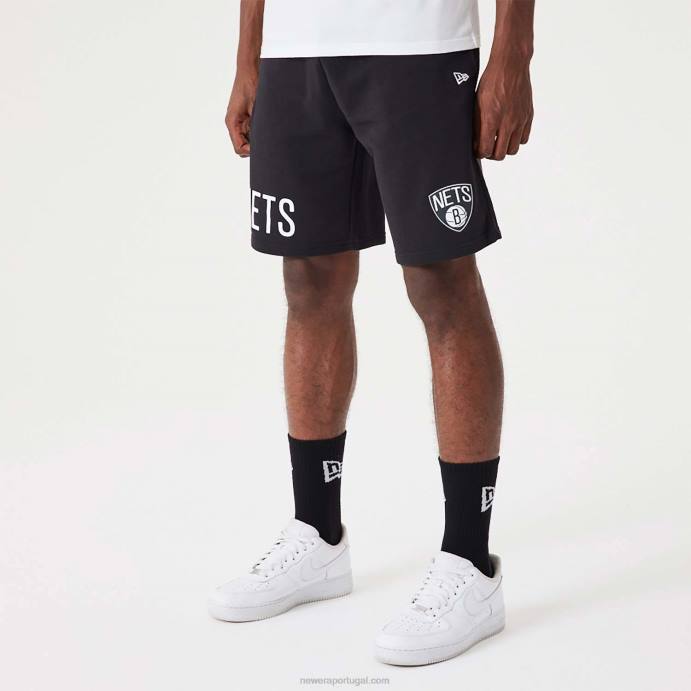 FFTN2633 New Era short oversized preto brooklyn nets nba wordmark